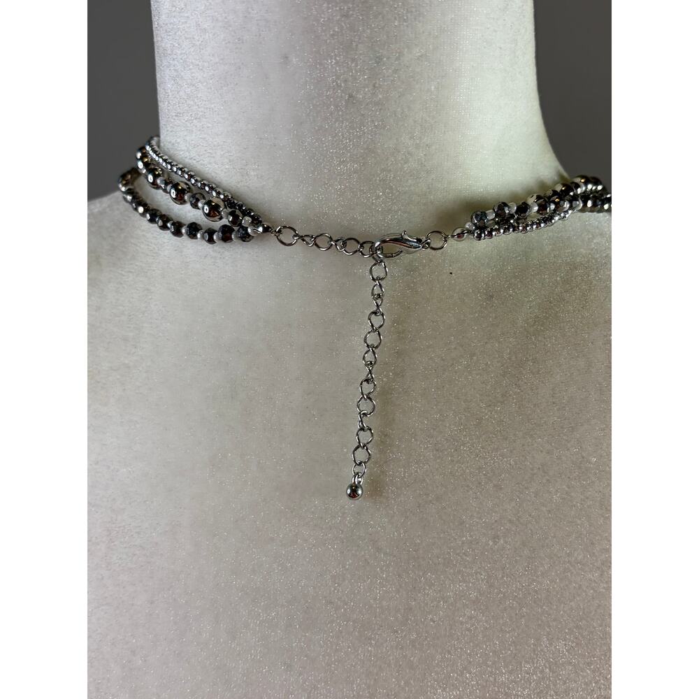 Silver Tone Multi Strand Chunky Cross Necklace Statement - Picture 4 of 5